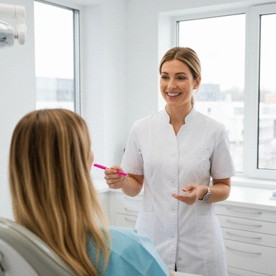 Dentist consulting with a patient about Invisalign
