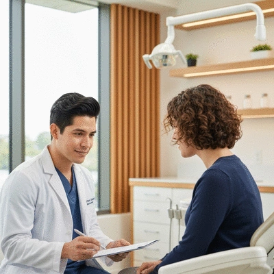 Dentist and patient discussing a personalized treatment plan in a modern dental office