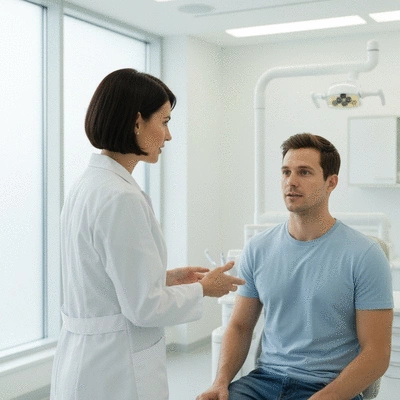 Dentist consulting with patient about teeth whitening options