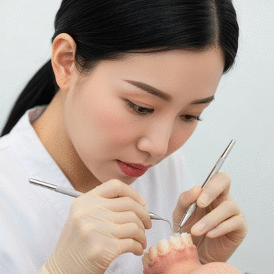 Close-up of a dentist applying composite resin to a patient's tooth during a dental bonding procedure, with a focus on precision and care, clean background, no text, no words, no typography, 8K